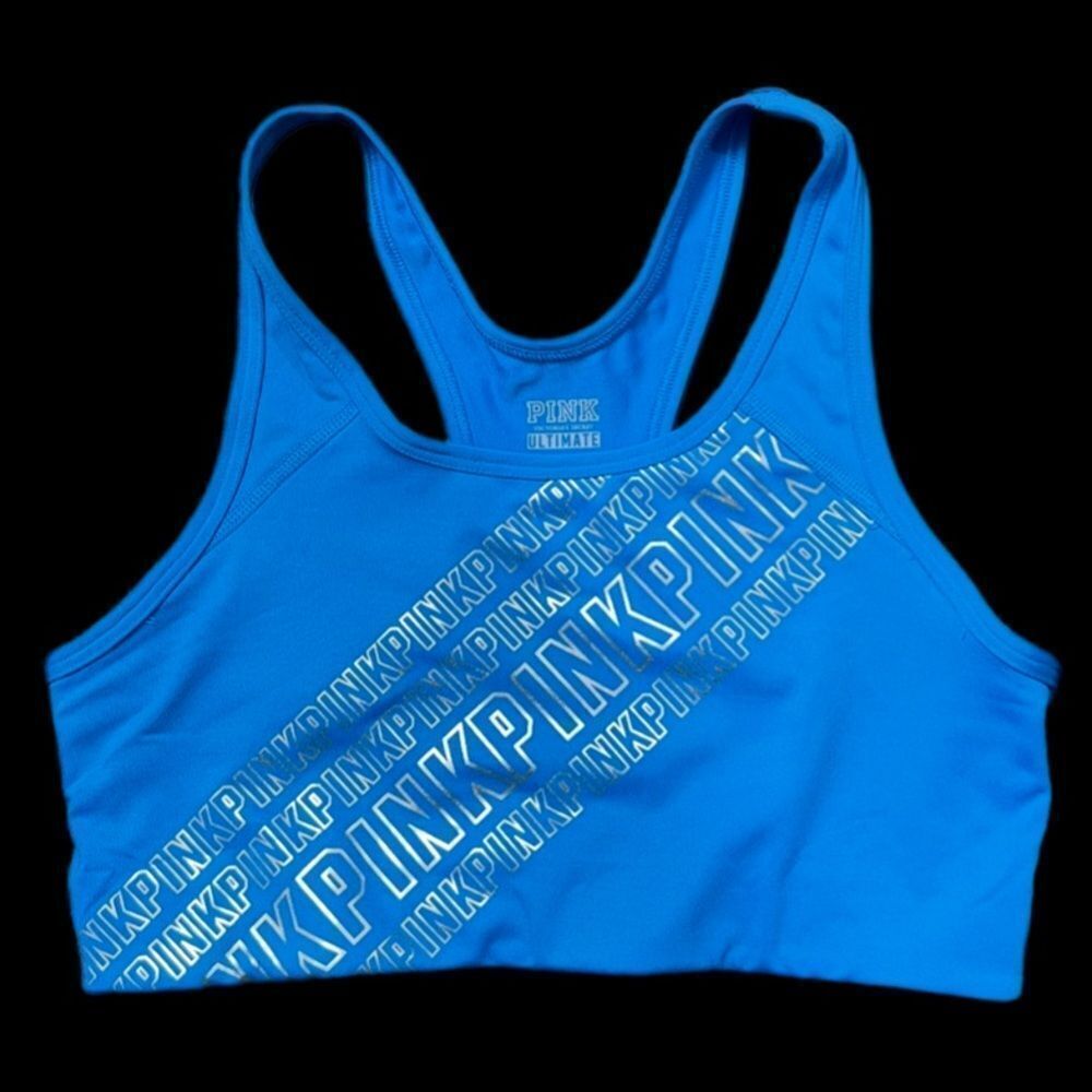 Victoria’s Secret pink ultimate unlined foil print sports bra blue Medium